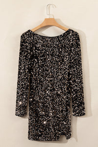 Chestnut Sequin Crew Neck Long Sleeve Bodycon Dress. (SPI)