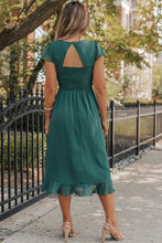 Load image into Gallery viewer, Sea Green Shirred Open Back Sweetheart Neck Ruffled Midi Dress. (SPI)