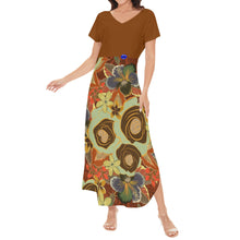 Load image into Gallery viewer, Floral bottom polyN Design Women&#39;s Short Sleeve Long Draped Dress.