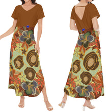 Load image into Gallery viewer, Floral bottom polyN Design Women&#39;s Short Sleeve Long Draped Dress.