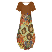 Load image into Gallery viewer, Floral bottom polyN Design Women&#39;s Short Sleeve Long Draped Dress.