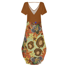 Load image into Gallery viewer, Floral bottom polyN Design Women&#39;s Short Sleeve Long Draped Dress.