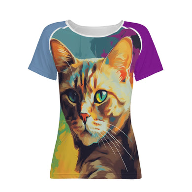 Cat with art paint background Print Women's T shirt