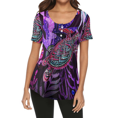 Purple shades Sea Turtle Dsn Womens V-neck Top Blouse