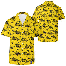 Load image into Gallery viewer, Yellow Mens Hawaiian Casual Shirt with black roses design.