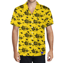 Load image into Gallery viewer, Yellow Mens Hawaiian Casual Shirt with black roses design.