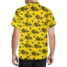 Load image into Gallery viewer, Yellow Mens Hawaiian Casual Shirt with black roses design.