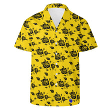 Load image into Gallery viewer, Yellow Mens Hawaiian Casual Shirt with black roses design.