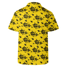 Load image into Gallery viewer, Yellow Mens Hawaiian Casual Shirt with black roses design.