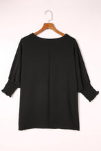 Load image into Gallery viewer, Women Black Smocked Wrist Shift Top. (SPI)