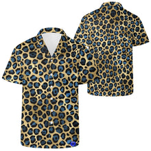 Load image into Gallery viewer, Blue and Gold Lepard Print Casual Hawaiian Shirt