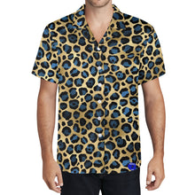 Load image into Gallery viewer, Blue and Gold Lepard Print Casual Hawaiian Shirt