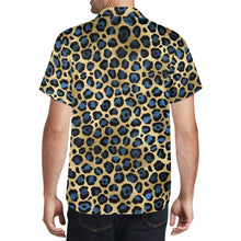 Load image into Gallery viewer, Blue and Gold Lepard Print Casual Hawaiian Shirt