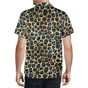 Blue and Gold Lepard Print Casual Hawaiian Shirt