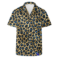 Load image into Gallery viewer, Blue and Gold Lepard Print Casual Hawaiian Shirt