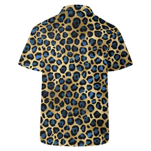 Load image into Gallery viewer, Blue and Gold Lepard Print Casual Hawaiian Shirt