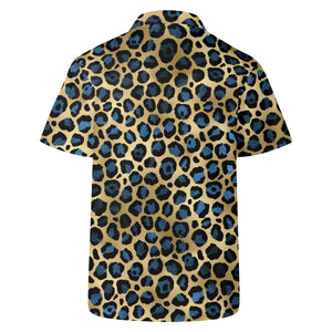 Blue and Gold Lepard Print Casual Hawaiian Shirt