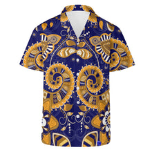 Load image into Gallery viewer, Orange Azect D, Navy B Mens All Over Print Casual Hawaiian Shirt