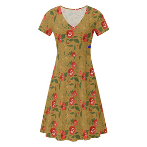 Brown Floral Womens Ruffle Summer Dress