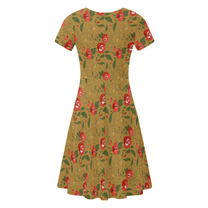 Brown Floral Womens Ruffle Summer Dress