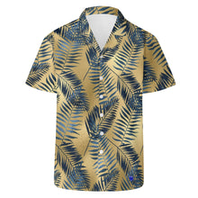 Load image into Gallery viewer, Blue Palm leaves, Gold Hawaiian Casual Mens Shirt