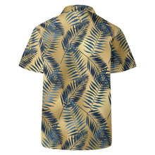 Load image into Gallery viewer, Blue Palm leaves, Gold Hawaiian Casual Mens Shirt