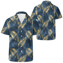 Load image into Gallery viewer, Mens BL N GLD floral leaves Print Casual Hawaiian Shirt.