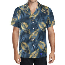 Load image into Gallery viewer, Mens BL N GLD floral leaves Print Casual Hawaiian Shirt.