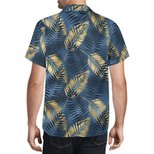 Load image into Gallery viewer, Mens BL N GLD floral leaves Print Casual Hawaiian Shirt.