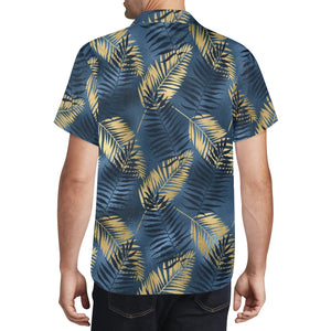 Mens BL N GLD floral leaves Print Casual Hawaiian Shirt.