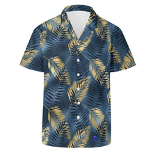 Load image into Gallery viewer, Mens BL N GLD floral leaves Print Casual Hawaiian Shirt.