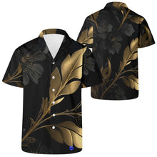 Load image into Gallery viewer, Mens Black n Gold floral Print Casual Hawaiian Shirt