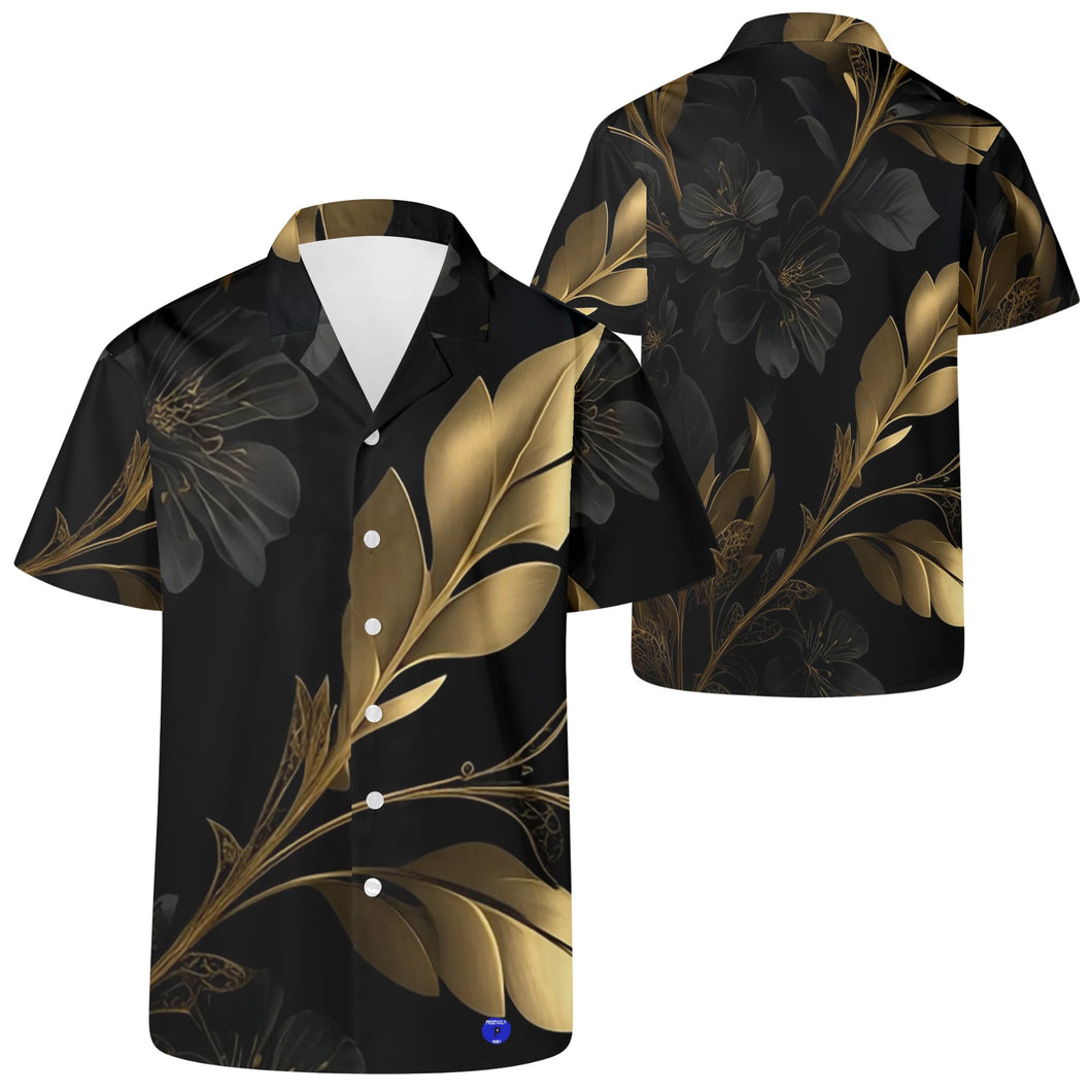 Mens Black n Gold floral Print Casual Hawaiian Shirt