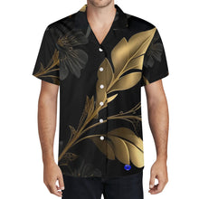 Load image into Gallery viewer, Mens Black n Gold floral Print Casual Hawaiian Shirt