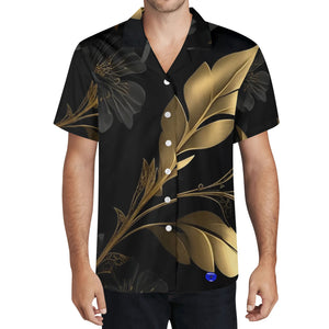 Mens Black n Gold floral Print Casual Hawaiian Shirt