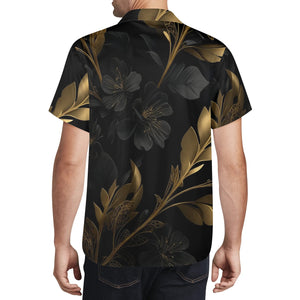 Mens Black n Gold floral Print Casual Hawaiian Shirt