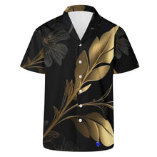 Load image into Gallery viewer, Mens Black n Gold floral Print Casual Hawaiian Shirt