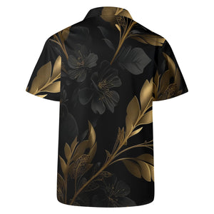 Mens Black n Gold floral Print Casual Hawaiian Shirt