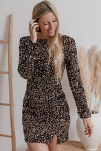 Load image into Gallery viewer, Chestnut Sequin Crew Neck Long Sleeve Bodycon Dress. (SPI)