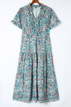 Load image into Gallery viewer, Sky Blue Paisley Print Boho Holiday Ruffle Tiered Maxi Dress. (SPI)