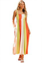 Load image into Gallery viewer, Green Color Block Shirred High Waist Fit and Flare Maxi Dress. (SPI)