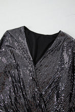 Load image into Gallery viewer, Black Sequin Mesh Long Sleeve Surplice Neck Bodysuit. (SPI)