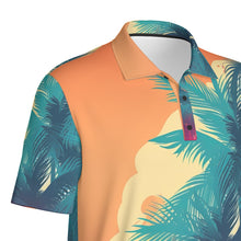 Load image into Gallery viewer, Blue Palm Trees Print Men&#39;s Polo Collar Jersey