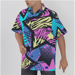 Graffiti art zebra striped stars D Print Men's Hawaiian Shirt With Button Closure. (SPI)