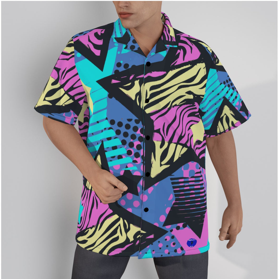 Graffiti art zebra striped stars D Print Men's Hawaiian Shirt With Button Closure. (SPI)