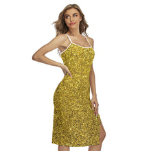 Load image into Gallery viewer, Gold GLT Print Women&#39;s Back Cross Cami Dress. (SPI)