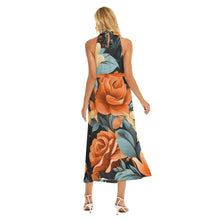 Load image into Gallery viewer, Rose Floral Print Women&#39;s Wrap Hem Belted Halter Dress. (SPI)