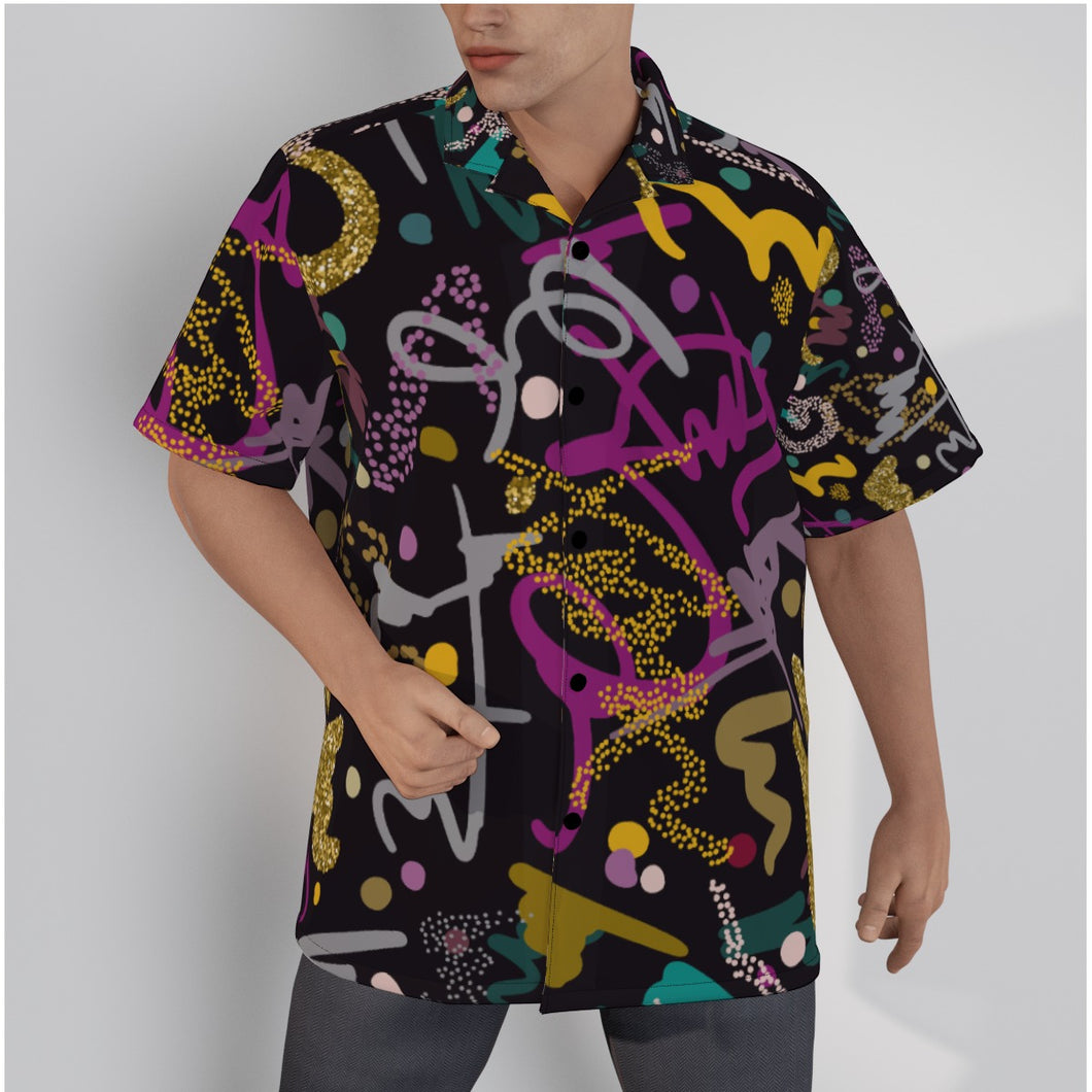 Geometric equations print   Men's Hawaiian Shirt With Button Closure. (SPI)