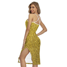 Load image into Gallery viewer, Gold GLT Print Women&#39;s Back Cross Cami Dress. (SPI)