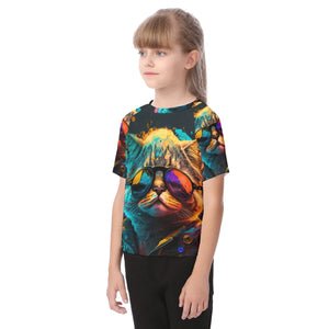 Shades Cat Print Kid's Raglan Sleeve T-shirt